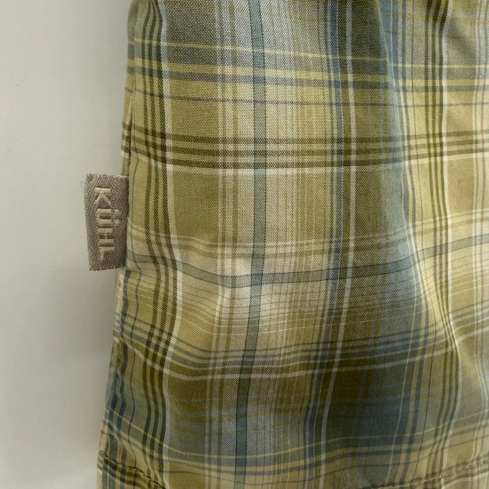 Kuhl Eluxur Mens Large Green Plaid Short Sleeve Button Down Hiking Outdoor Shirt